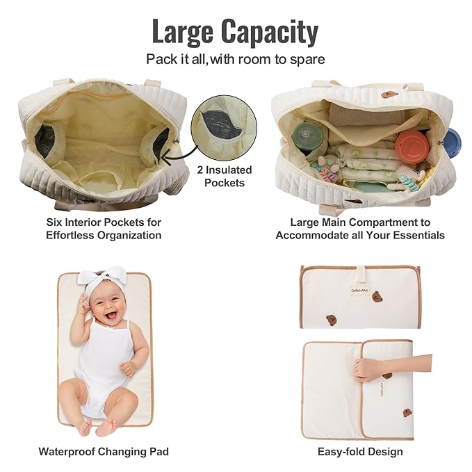 Large Diaper Bag Tote, Maternity Travel diaper tote, Multifunction baby bag, Baby Nappy Bags, Messenger bag (Medium - Bears)