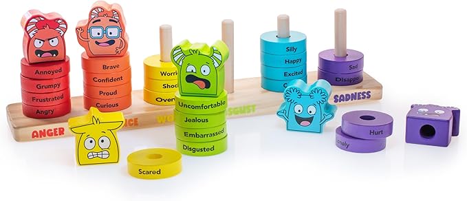 Open The Joy Emotions Stacking Rings – 30pc Rainbow Stacking Toy for Toddlers, Baby Sensory Learning Toy, Fine Motor Skill Development – Montessori Toys for 1 Year Old, Ages 12 Months and Up