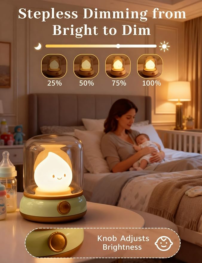 Cute Smiley Lamp, Portable LED Camping Lantern Night Light, Rechargeable, Dimming, Table Bedside Candle Light for Baby Nursery Decor, Bedroom, Bathroom