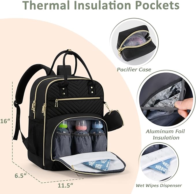 Diaper Bag Backpack,Baby Essentials Diapers Bag with Pacifier Case,Multipurpose Stylish Large Capacity Travel Backpack for Baby Girl/Boy(L-Black)