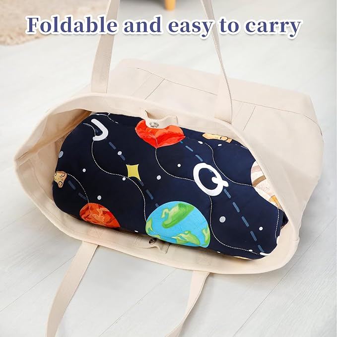 Baby Play Mat Round for Floor, GFU Non-Slip 40x40 Round Mat, Thick One-Piece Crawling Mat Blue, Infants Playmat Foldable and Machine Washable for Boys