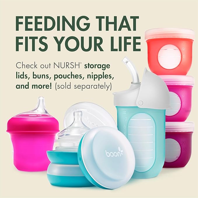 Boon Nursh Bottles - Silicone Baby Bottles Help Ease Colic Symptoms - Formula and Breast Milk Only Touch Platinum Food-Safe Silicone - Medium Flow - Speckle Green - 8 Ounce