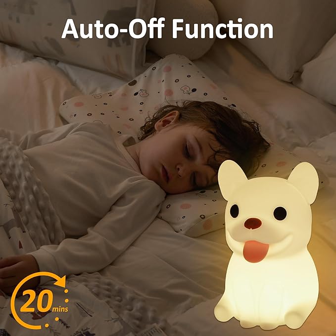 Attivolife Funny Dog Night Light, Puppy Bulldog Animal Silicone LED Touch Lamp with Timer Dimmable, USB Rechargeable Feeding Toddler Bedroom Bedside Decor Birthday Xmas Gifts for Kid Baby Child