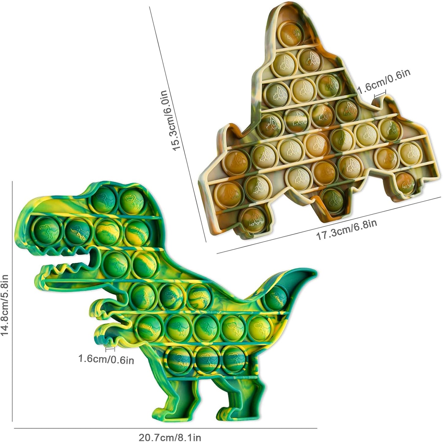NiHealth Fidget Pack 2PCS Push Pop Bubble Fidget Sensory Fidget Toys for Stress Relief Bubble Popper Fidget Toy, Silicone Squeeze Toy for Kids Adults (Camo Colors T-Rex Dinosaur + Fighter Jet)