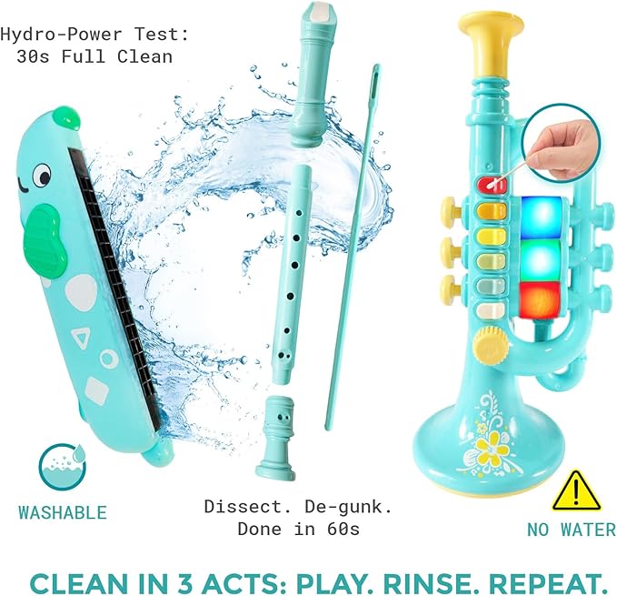 Kids Musical Instruments Toys 3 in 1, Trumpet Harmonica Recorder Set with Storage Bag, Educational Music Toys for Children Ages 3 4 5 6 7, Gifts for Boys Girls