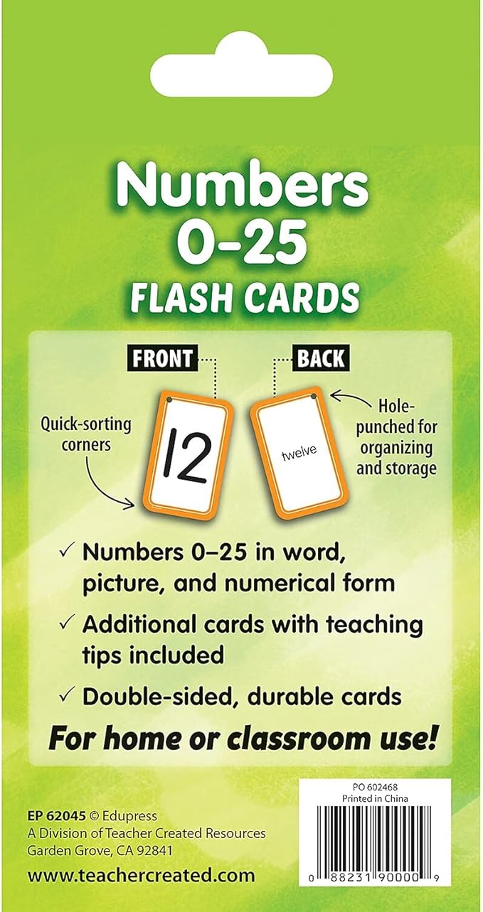 Teacher Created Resources Numbers 0–25 Flash Cards (EP62045) 3-1/8" x 5-1/8"