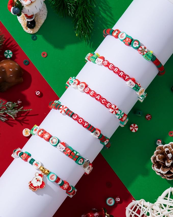 Christmas Polymer Clay Beads, 10mm Heishi Spacer Beads for Jewelry Making, Mixed DIY Crafts Supplies for Bracelet, Necklace, Earrings, Hair Accessories and Holiday Crafts