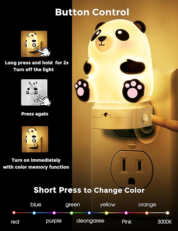 L LOHAS LED Night Light for Kids, 3D Cute Night Light Plug in, Dusk to Dawn Nursery Night Lights, RGB+Soft White 3000K, 3 Lighting Modes, Room Decor, Children