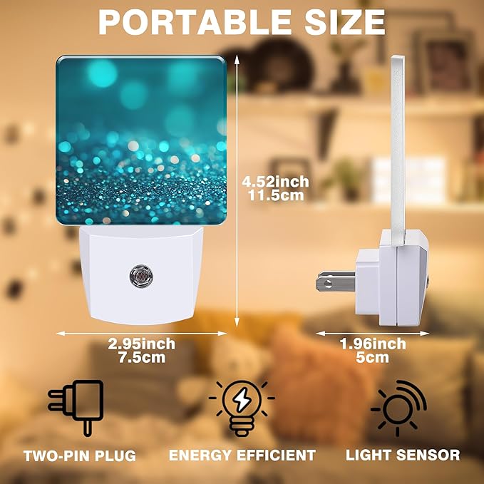 Night Light Teal and Turquoise Sparkle Night Lights Plug into Wall Smart Dusk to Dawn Sensor 0.5W Energy Efficient Led Lamp for Men Women Bedroom Bathroom Hallway Stairway Decor