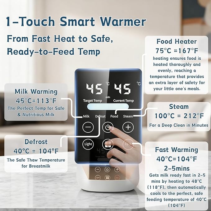 Bottle Warmer, LSZY 12-in-1 Fast Baby Bottle Warmer for Breastmilk/Formula w/20 Bags, Night Light, Milk Warmer with Accurate Temp Control 48H Keep,Thaw, Food Heating Sterili-zing (Black Screen)