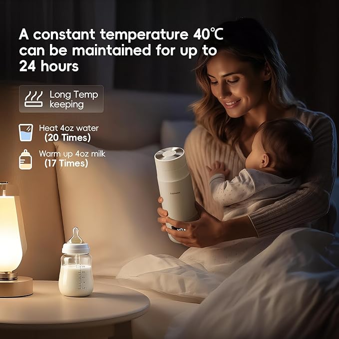 Portable Milk Warmer for Travel, Detachable Bottle Warmer for Breastmilk Formula Water, Boiling Function & Fast Heating, Rechargeable, Healthy for Baby on Journey, Car, Airplane