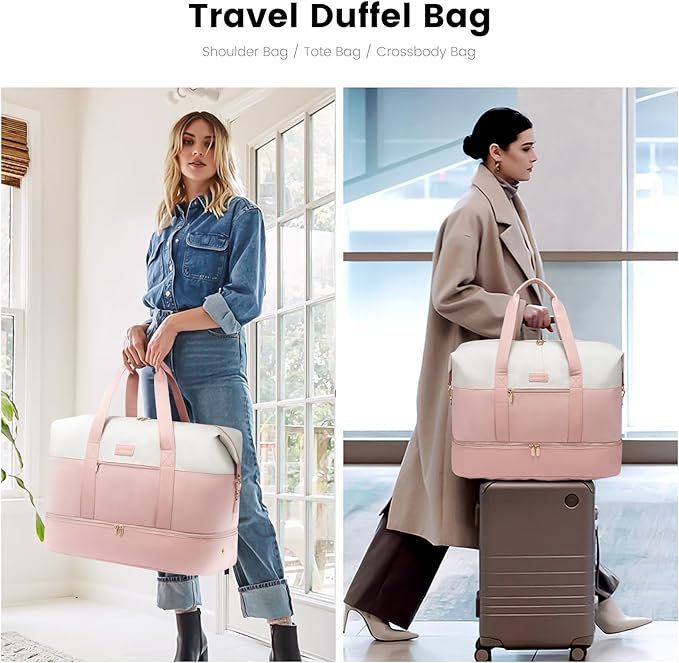 LOVEVOOK Weekender Bag, Large Travel Duffel Bag for Women with 2 Packing Cubes, Carry on Overnight Bag with Shoe Compartment, Mom Hospital Bags for Labor and Delivery