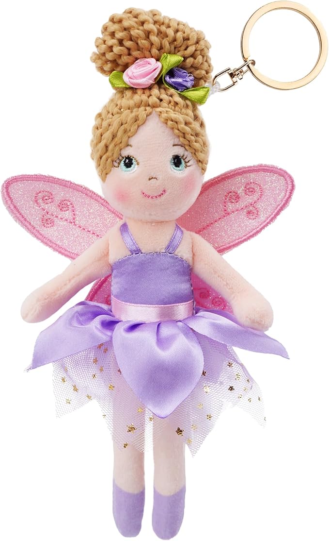 June Garden 7" Enchanted Garden Fairy Doll Lila - Plush Soft Keychain - Bag Charm Gift for Girls - Purple