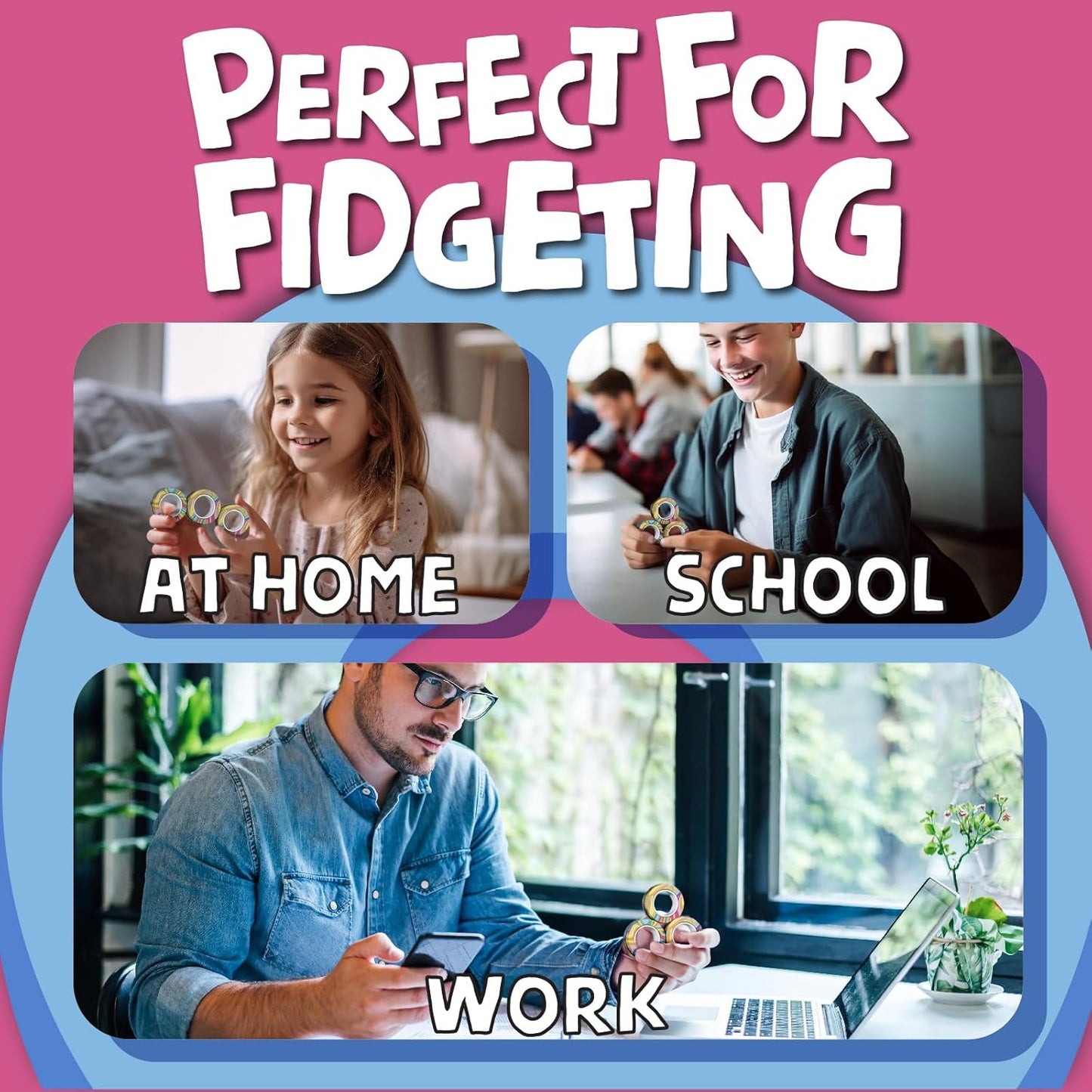 BUNMO Magnetic Rings - Fidget Toys Adults - Magnetic Fidget Rings - Endless Hours of Fun - Spin, Connect & Play - Addictive Fidget Toy for Boys & Girls - Great Teen Gift - Multicolor