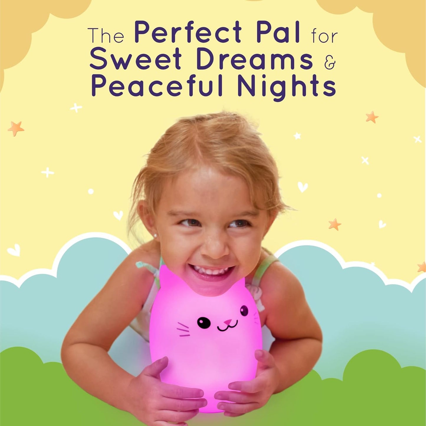 Lumipets Remote Control Silicone Night Light for Kids - Cat Design with 9 Soft Colors & Sleep Timer - Rechargeable, Battery-Operated Lamp for Bedroom | Baby Nursery, Toddler, Girls, Boys