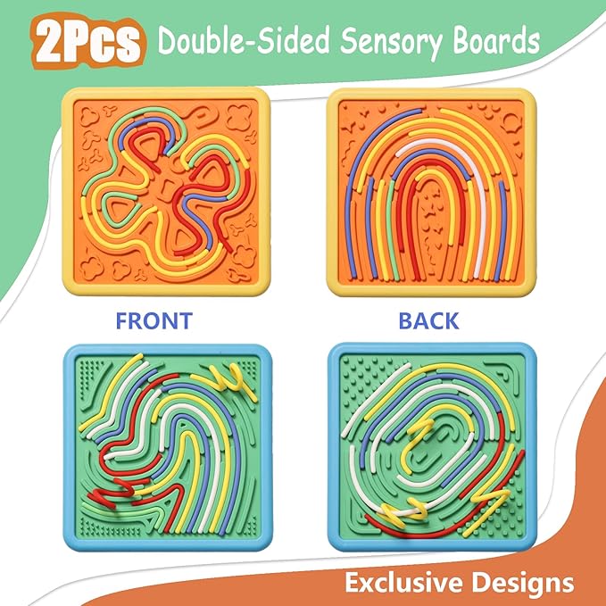 Sensory Activity Board for Kids & Adults: 2Pack Double-Sided Stress Relif Sensory Board Toys with 40 Strings & Storage Bag | Quiet Fidget Board Stocking Stuffers for ADHD & Autism Boys Girls
