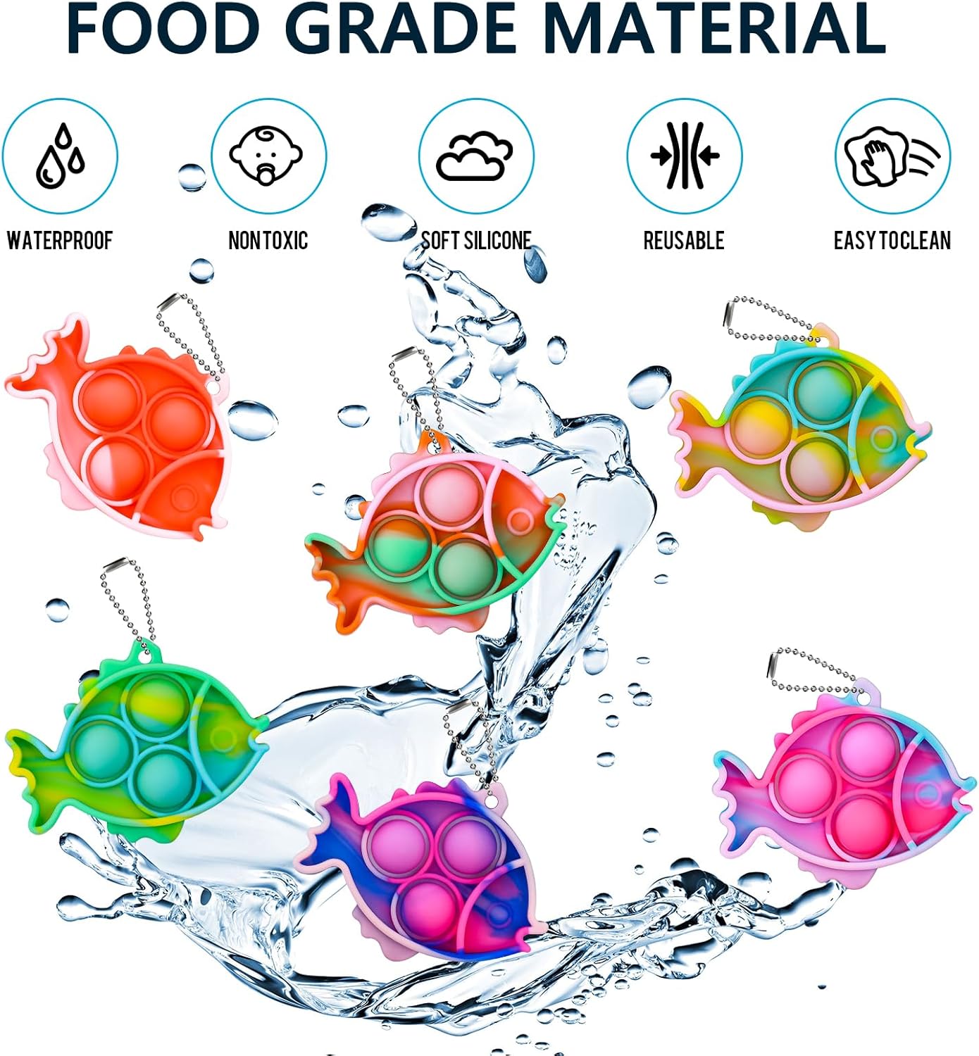 Pop Fidget Toys Bulk Its Birthday Party Favors for Kids 12 PCS Cute Fish Mini Pop Keychain It Fidget Toy Packs Fidgets for Classroom Prizes for Kids Christmas Stocking Stuffers for Kids Sensory Toys