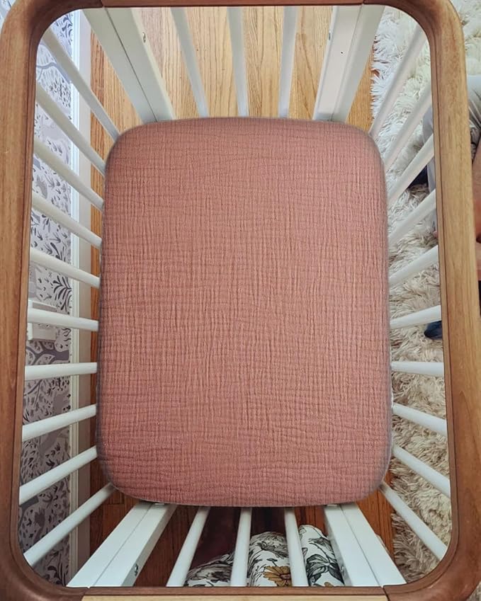 Pack and Play Sheets for Baby Boys and Girls 39"x27"x3", Neutral Muslin Cotton Pack N Play Mattresses Sheet with Boho Style, Soft and Breathable Comfort (Dusty Rose)