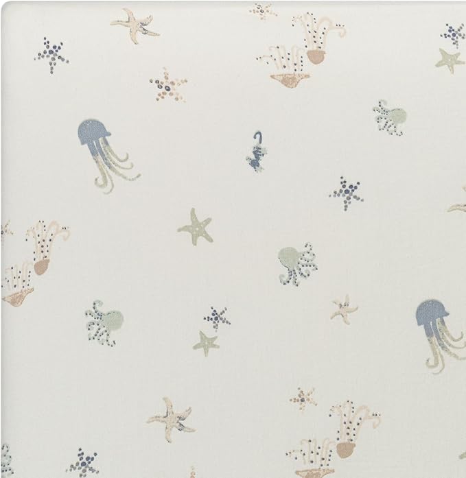 Crane Baby 100% Cotton Under The Sea Fitted Crib Sheet with Jellyfish Design, Neutral Crib Sheets, Fitted Toddler Sheet, 28" x 52" Standard Size Sea Life Crib Sheet
