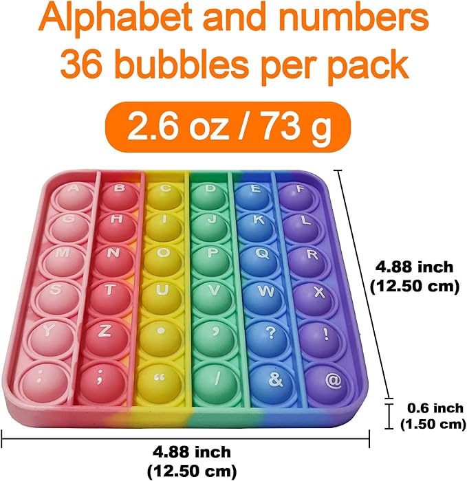 Alphabet Pop Fidget Toy Letters ABC Numbers Learning and Educational Toys Square Sensory Toys Popper Games Stress Relief Gifts for Kids Macaron 2 Packs Single Side(Uppercase and Lowercase Letters)