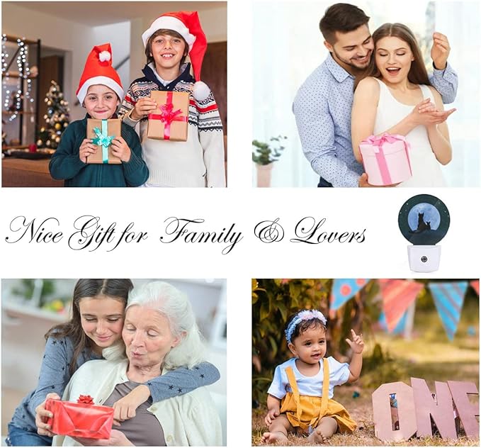 EKOBLA Black Cat Night Lights Plug into Wall Cute Cat and Mouse Sit on The Moon Galaxy Stars LED Dusk to Dawn Plug-in Nightlights Auto Sensor for Home Indoor Boys Girls Bedroom Bathroom