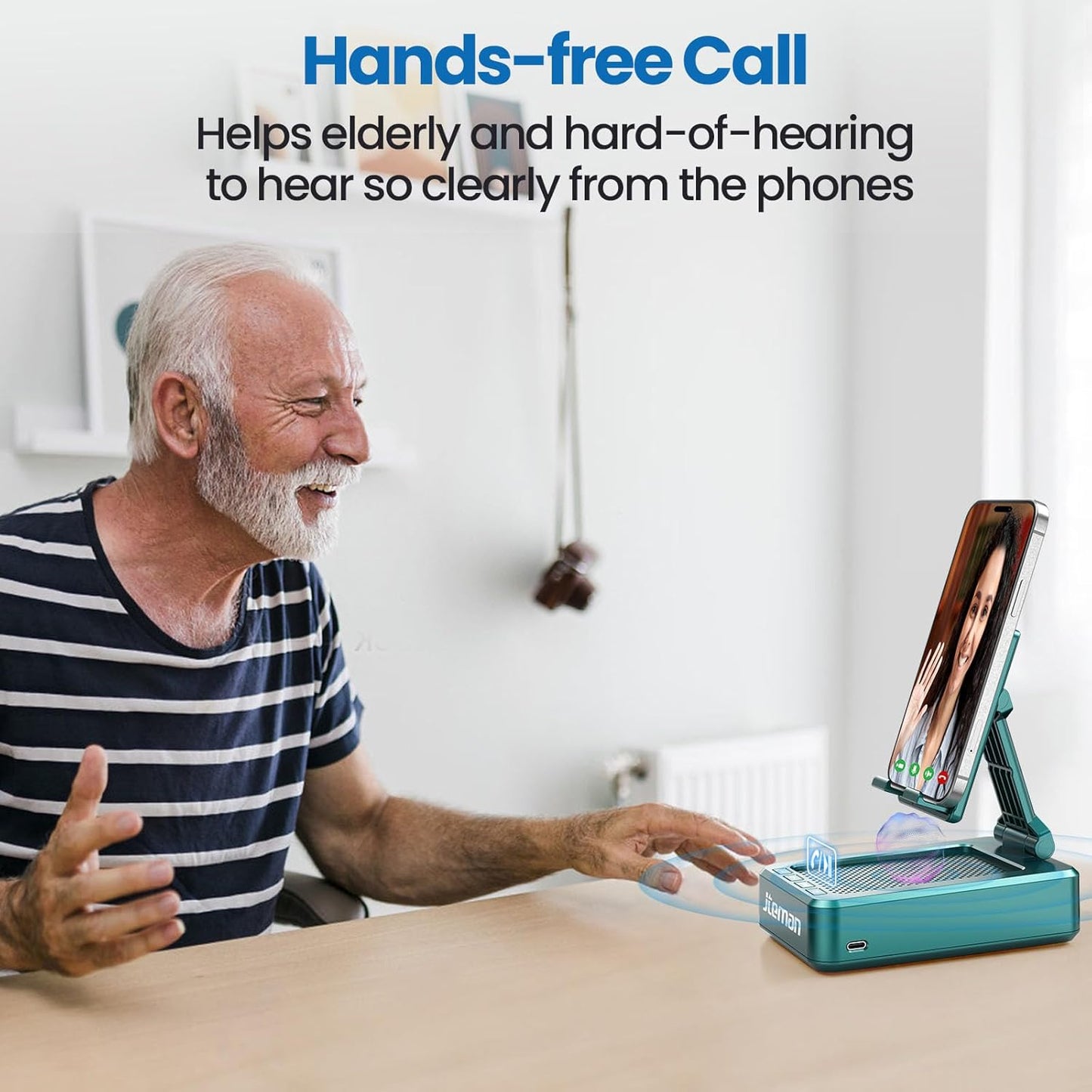 JTEMAN Cell Phone Stand with Wireless Bluetooth Speakers,Angle Adjustable Strong Pedestal Phone Stand for Desk,HD Sound and Bass Bluetooth Speaker Compatible with All Mobile Phones(Green)