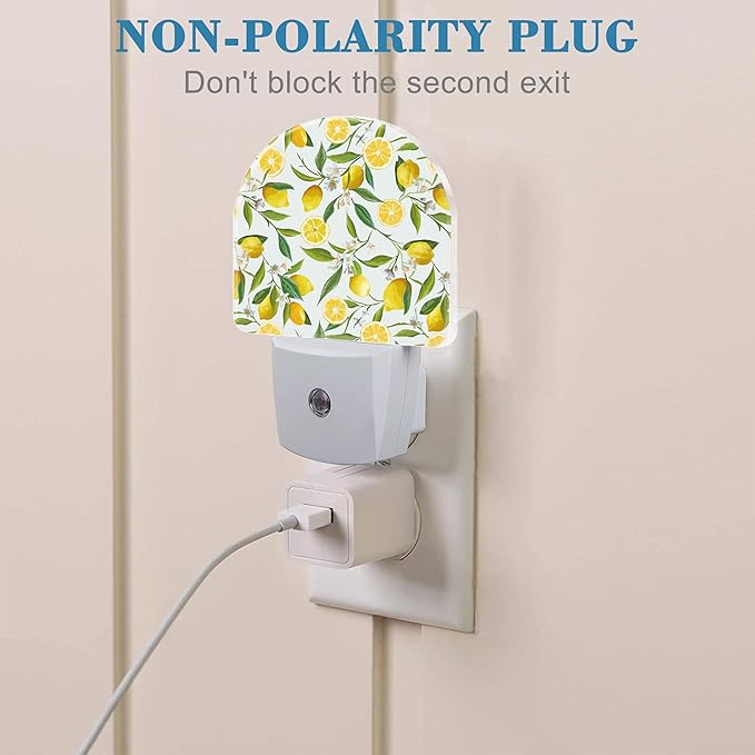 Watercolor Lemon Floral Night Light Plug into Wall with Dusk to Dawn Sensor Cute Nightlight for Kid Girls Boys Women Men Room Decor, Hallway, Kitchen, Bathroom, Nursery, Stairs