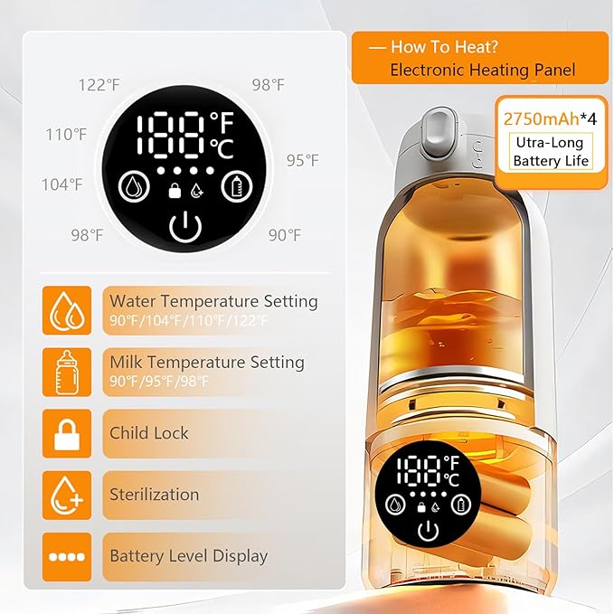 Portable Bottle Warmer & Travel Bottle Warmer - 17oz Large Capacity Fast Heating for Breastmilk/Formula, Dual Mode for Milk/Water, Perfect for Car Journeys & Outdoor Use