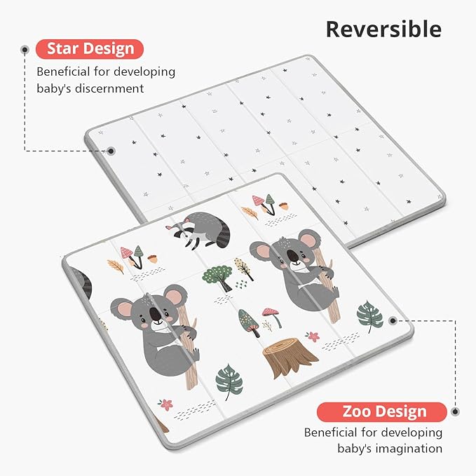 Foldable Baby Play Mat, PIGLOG 50x50 Playpen Mat, 0.6in Thick Waterproof Playmats for Babies and Toddlers Kids, Safe Foam Playmat for Tummy Time, Reversible Portable Baby Floor Mat for Infant, Koala