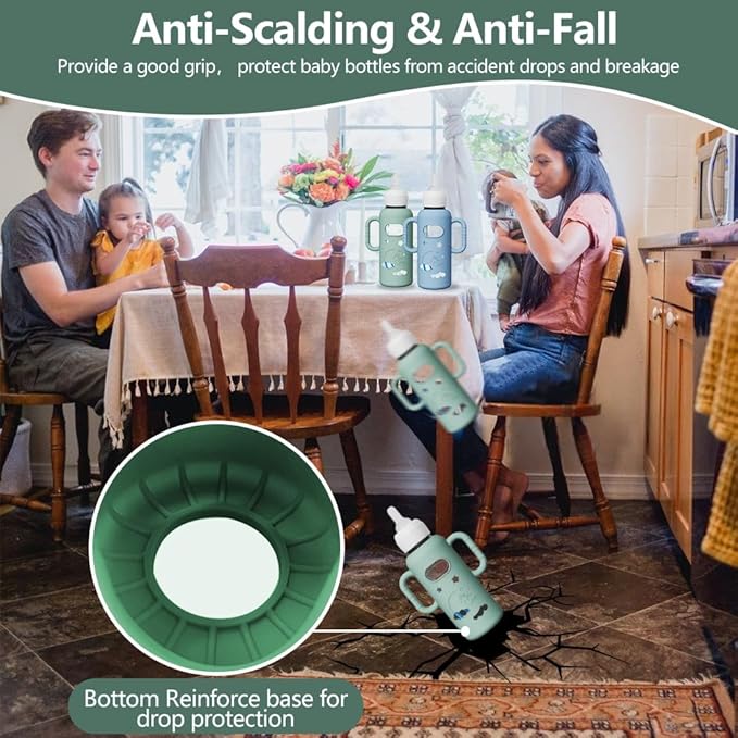 4 Pack Silicone Sleeves for Dr. Brown's Glass Bottles - Drop Protection Bottle Sleeves,Compatible with Dr. Brown's Newborn Glass Bottles,with Silicone Handles,8 oz