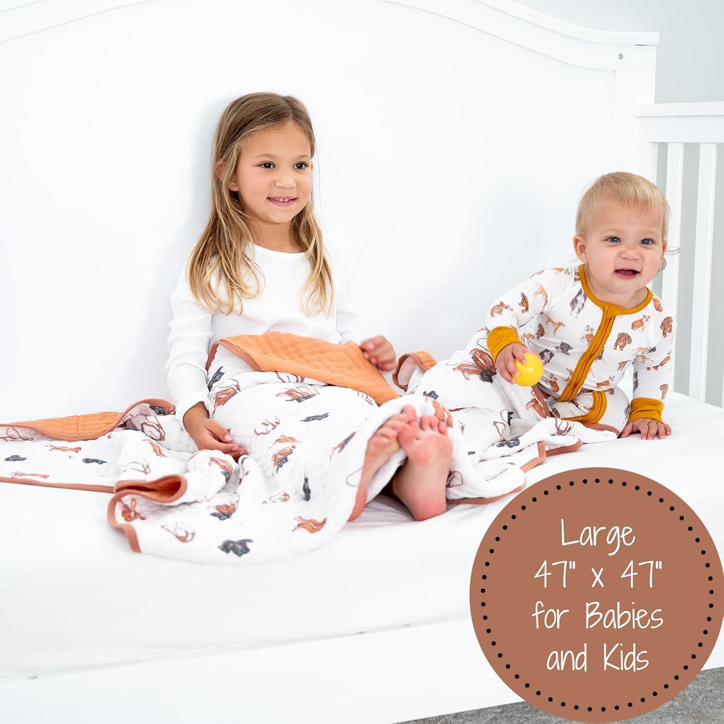 LollyBanks Muslin Baby Blanket 100% Organic Cotton, Muslin Quilt Lightweight, Toddler Blanket for Boys, 6 Layers Baby Blankets 47"x 47", Nursery Receiving Blankets Baby Essentials (Cowboy Print)