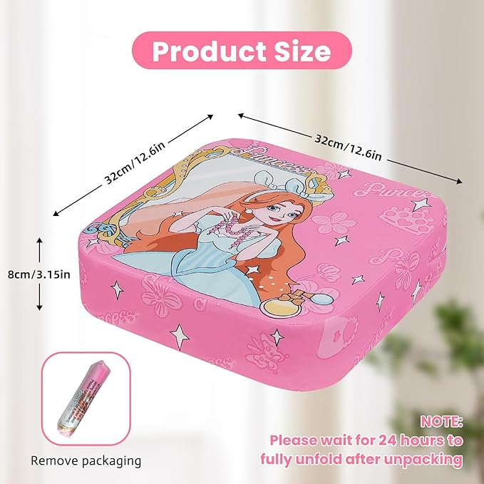 Toddler Booster Seat for Dining Table, Kids Booster Seat for Kitchen Chair with Non-Slip Bottom, Portable Detachable Washable Increasing Cushion with 2 Adjustable Straps (Princess)