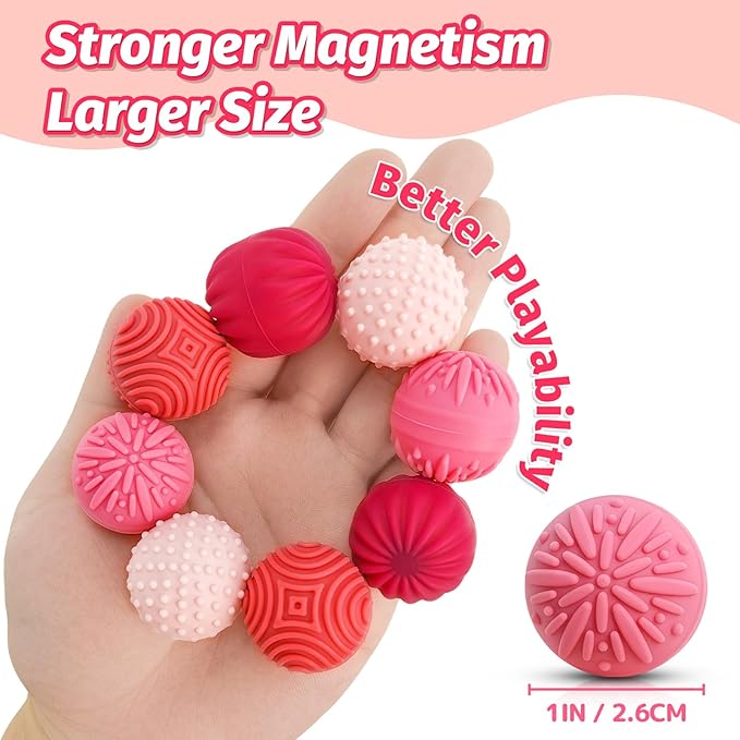 Fidget Magnetic Balls Toy - 8 PCS Red Texture Tactile Sensory Gift for Teens ADHD Autism Anxiety, Silent Stress Relief Massage Roller Item Desk Toy for Home Office Calm Down with Case