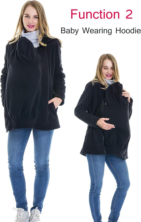 Smallshow Women's Fleece Zip Up 3 in 1 Maternity Baby Wearing Hoodie Sweatshirt Jacket