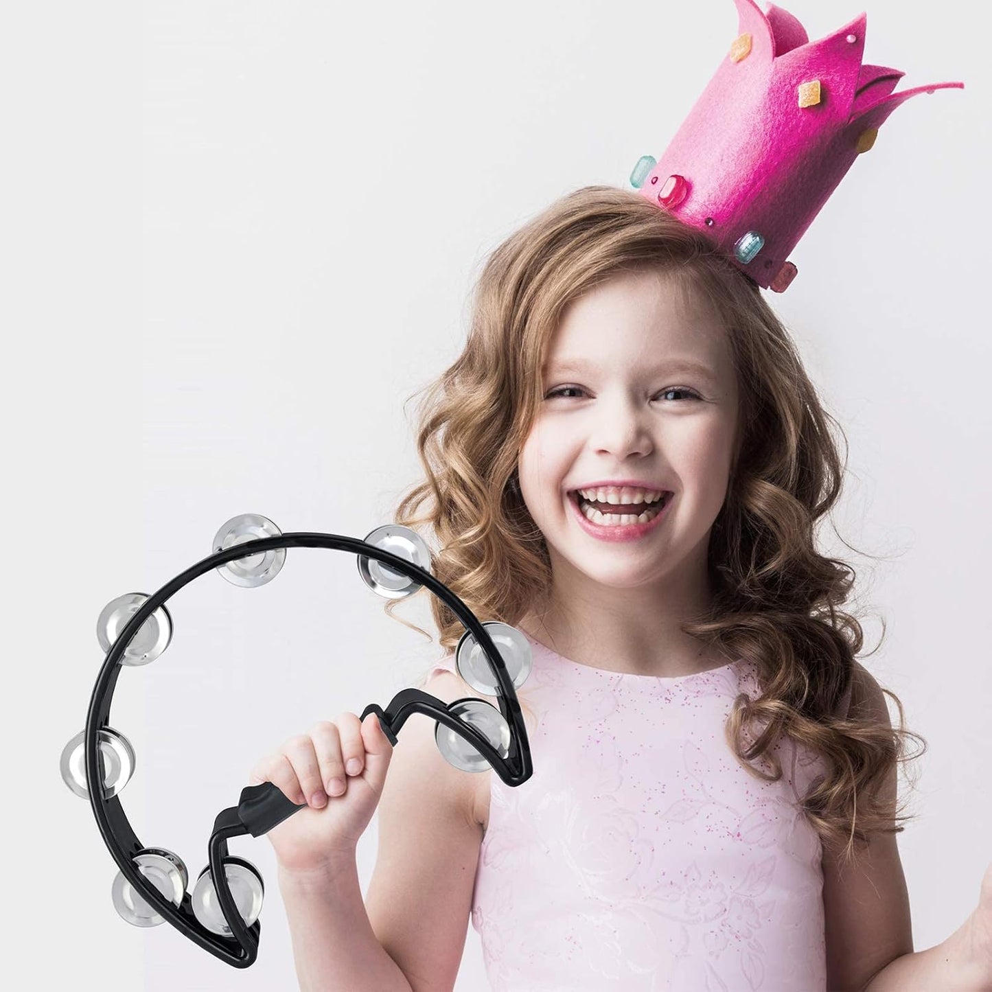 EastRock Tambourine,Metal Jingles Hand Held Percussion Half-Moon Tambourine and Egg Shakers for Kids, Adults, KTV, Party BLACK