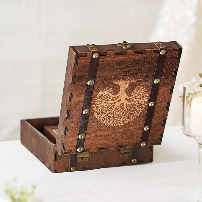 AW BRIDAL Wedding Keepsake Box with Tree of Life Engraved, Wood Decorative and Storage Boxes, Bridal Shower Gifts for Bride, Engagement Gifts for Couples Newly Engaged, Anniversary Marriage Presents