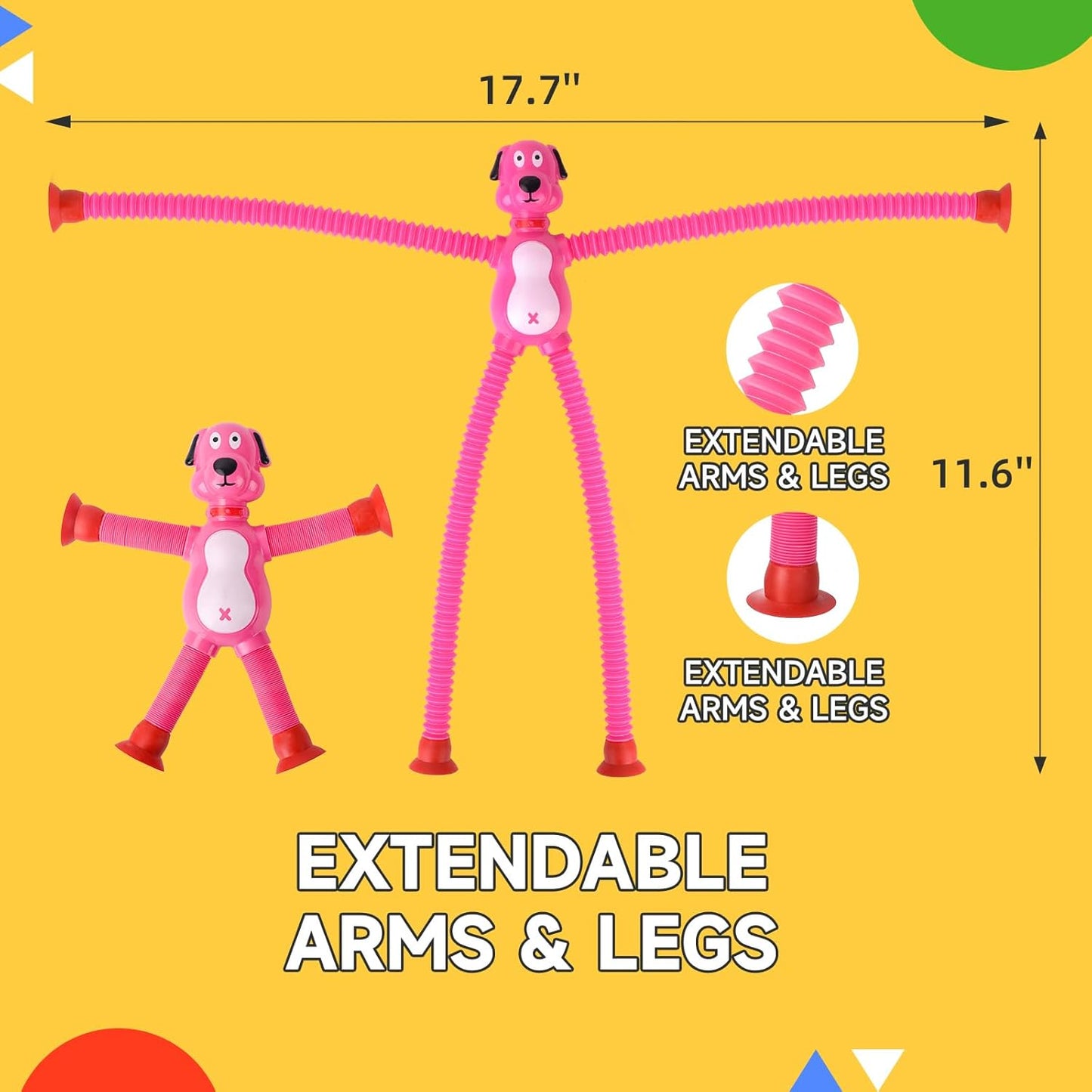 4 Pack Suction Cup Dog Fidget Toy Telescopic POP Tube Toddler Sensory Toys Fine Motor Skills Learning Toddler Toy for ADHD & Autism for Kids Gifts Christmas Toddler Stocking Stuffers