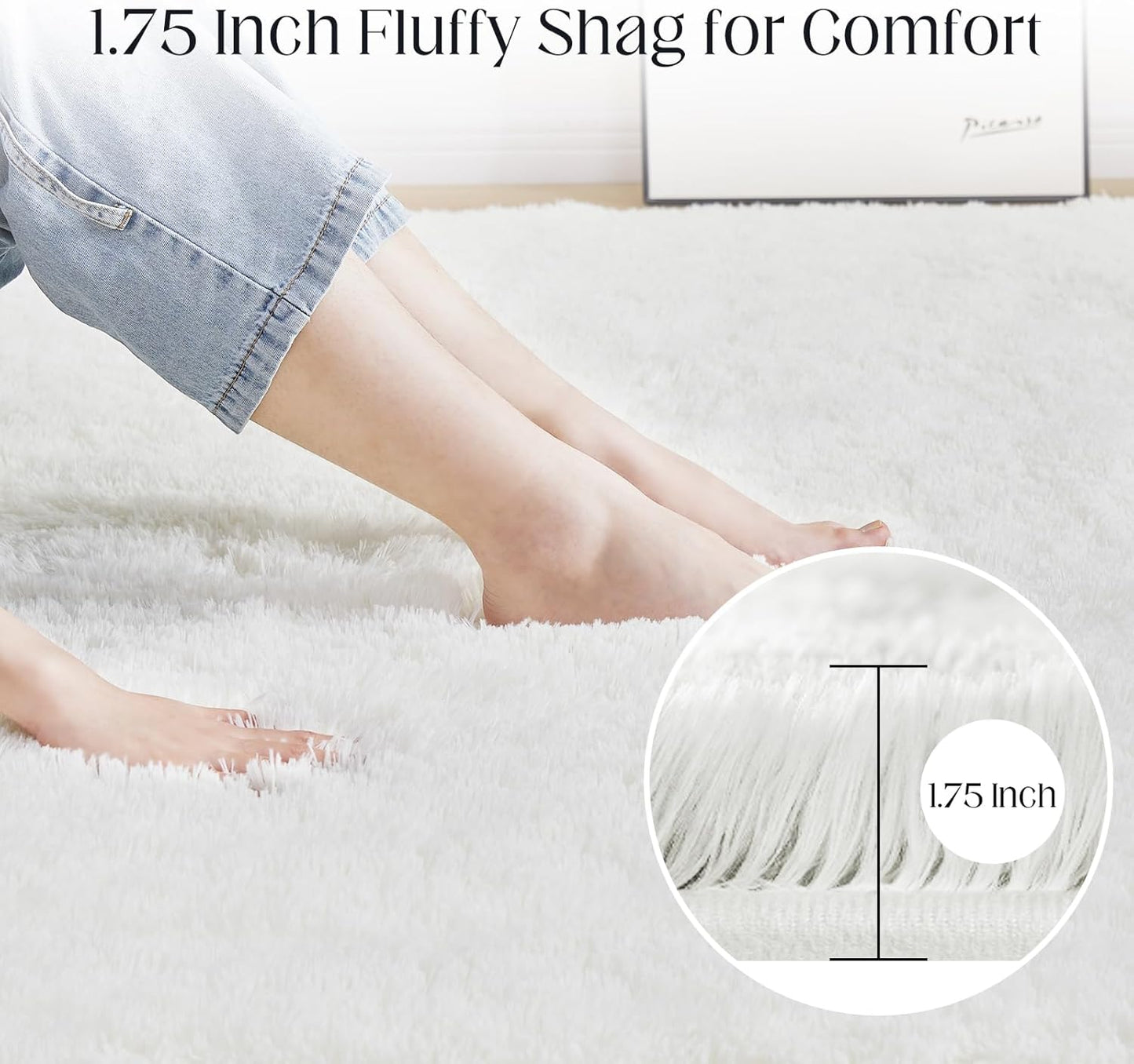 Fluffy Shag Area Rug, 4x6 White Rugs for Bedroom, Soft Plush Area Rugs for Living Room, Non-Slip Indoor Carpet for Nursery, Study Room, Dressing Room, Home Decor