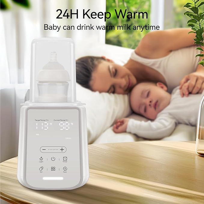 Baby Bottle Warmer for Breast Milk with Timer & Night Light, 11-in-1 Milk Warmer for Baby Bottles, 48H Keep Warm, BPA-Free Fast Heating with Adjustable Temperature (86-194℉) for Glass/PPSU Bottles