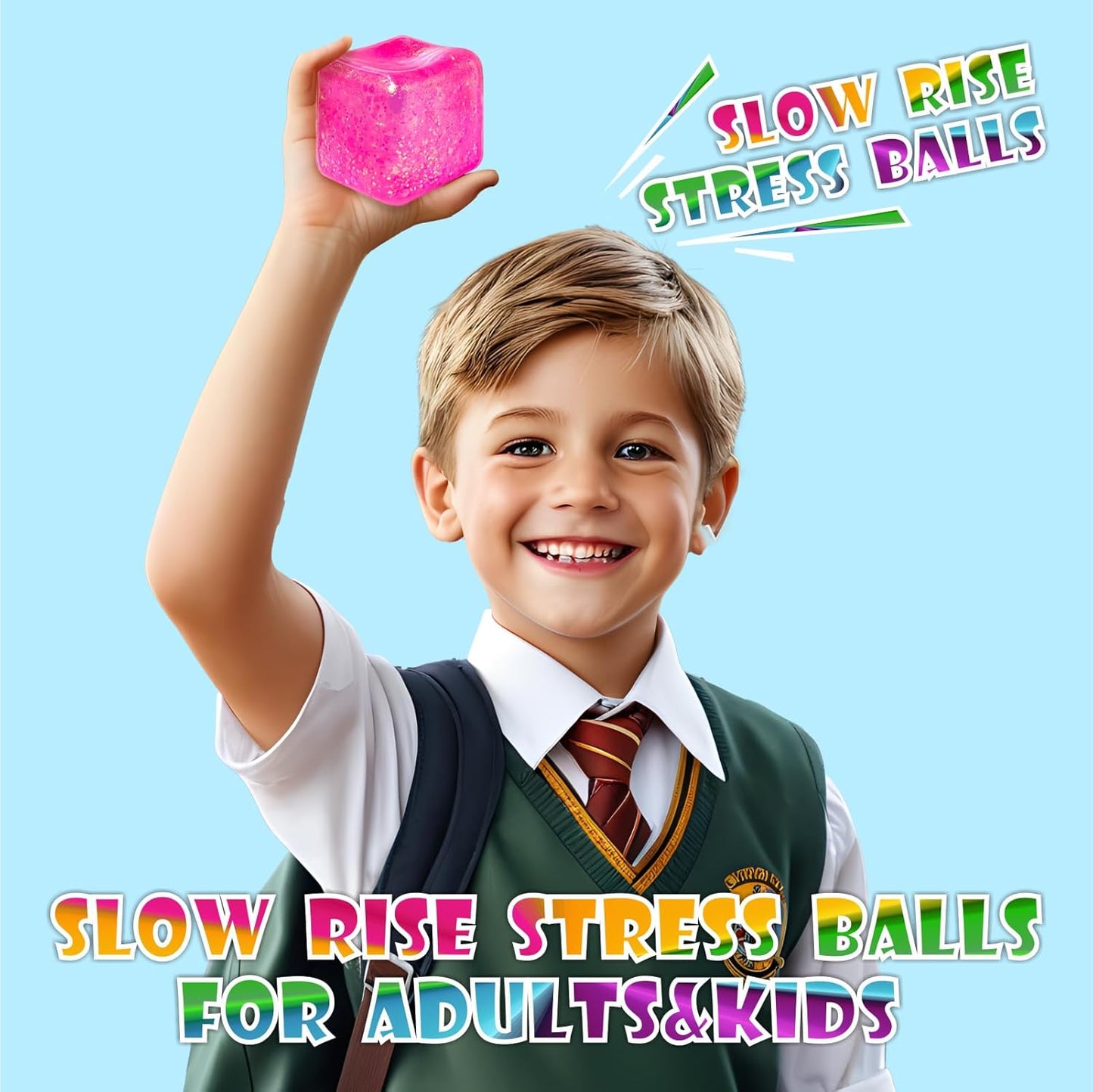 4Pack Glitter Squishy Cube Square Nice Stress Cube Slow Rise Glitter Stress Balls for Adults, Malt Sugar Stress Balls, Sensory Fidget Toys Gel Ice Cube Squishy‘s - Relieve Anxiety/Autism/ADD/ADHD