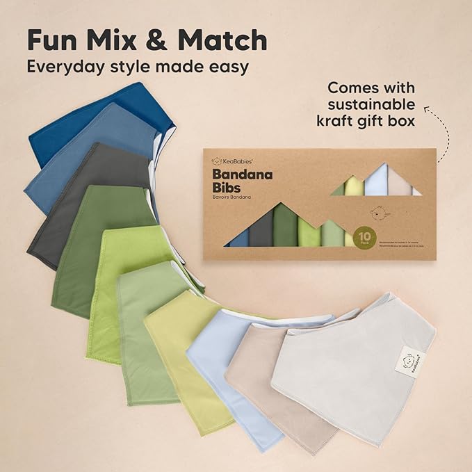 KeaBabies 10-Pack Organic Baby Bandana Bibs for Girls - Super Absorbent Triangle Baby Bibs for Drooling and Teething Infant, 100% Cotton Extra Soft for Newborn, Infant 0-36 Months (Brave)