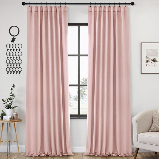 ANRODUO Light Pink Blackout Curtains for Girls Bedroom Living Room 96 Inches Long 2 Panels, Back Tab Rod Pocket Pinch Pleated Thermal Insulated Room Darkening Curtains, 52 x 96 Inch
