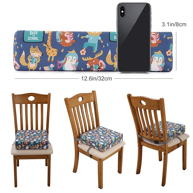 Zicac Portable Toddler Booster Seat for Dining Table, Safer Non-Slip Kids Booster Seat with Double Adjustable Straps, Washable Detachable Strong Support Increasing Cushion for Child (Purple/Yellow)