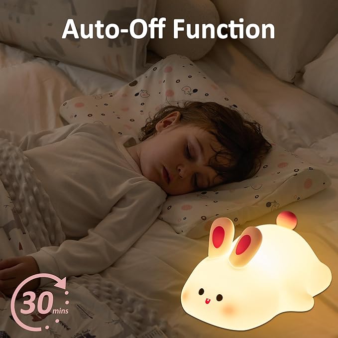 Attivolife Cute Bunny Nursery Light, Easter Rabbit Squishy Silicone Touch Night Lamp Rechargeable, Kawaii Animal Toddler Room Decor Table Lamp, Child Girl Women Birthday Gift