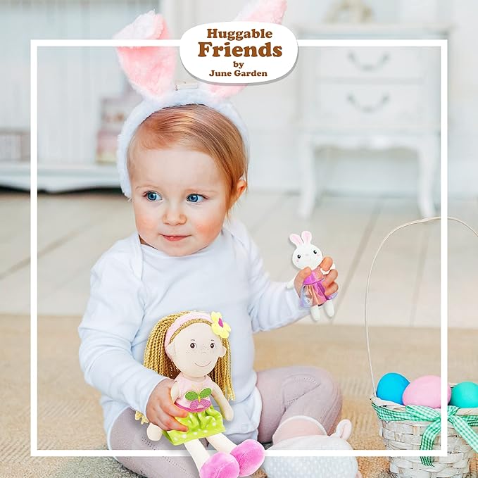 June Garden 14" Playmate Buddies - Plush Doll Aubrey with Her Stuffed Animal Companion Bunny Trixy