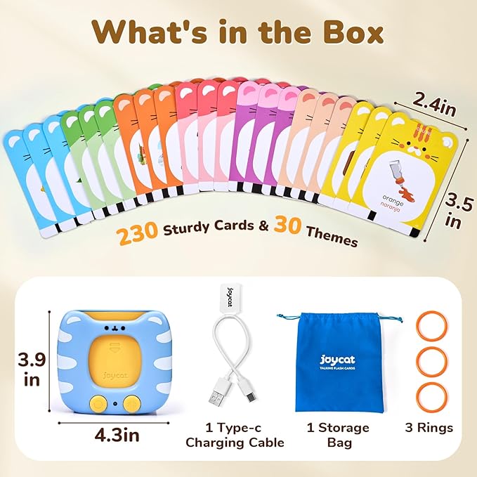 JoyCat Spanish & English Bilingual Talking Flash Cards for Toddlers 1-5, 454 Words with Durable Thick Cards, Easy to Slide in and Out, Speech Therapy Toys, Birthday Gifts for Boys Girls