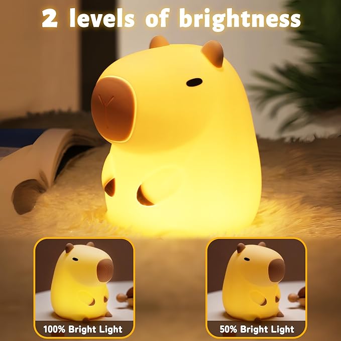Attivolife Capybara Night Light for Kids, Animal Silicone Night Lamp USB Rechargeable, Touch Control with Dimmable & Timer, Cute Home Bedside Decor Portable, Kawaii Birthday Xmas Gift for Girl Boy