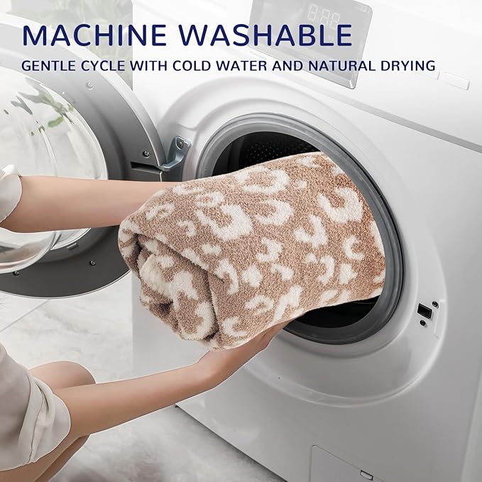 NEXHOME PRO Leopard Soft Blanket, Fuzzy Throw Blanket for Couch Bed Sofa Picnic, Knit Blankets for Women Gifts Beige 50 x 60 inches