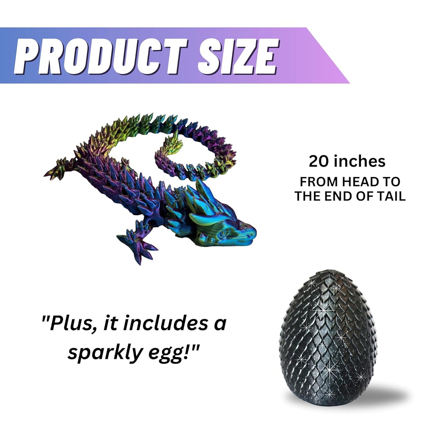Big 20" Color-Morphing Dragon with Magic Sparkle Egg (Improved Design) Made in USA | Articulated 3D Dragon Eggs with Dragon Inside (RAINBOW & BLACK EGG)