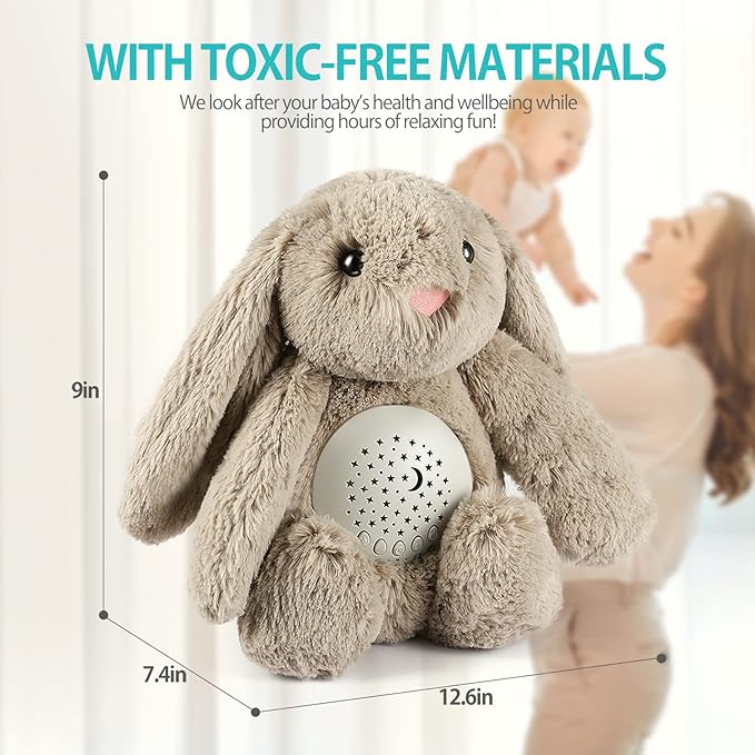 BEREST Baby Sleep Soother Bedtime Bunny with Starry Projector Night Light, Plush Stuffed Animal for Newborn Infants, Lullaby Music, White Noise, Mother's Heartbeat for Boys & Girls Shower Gifts